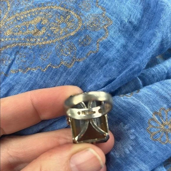 925 Smokey quartz? Vintage large cocktail Ring Sterling Brown Gemstone Ring - Picture 3 of 5